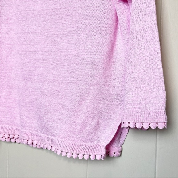 J. Crew 100% Linen Sweater Pom-Pom Trim small bubblegum pink lightweight boxy - Picture 4 of 11